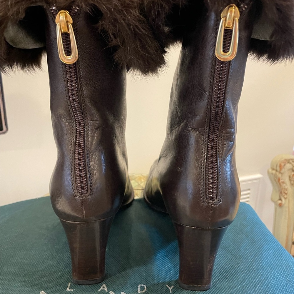 Made in Italy - Botticelli chocolate brown Leather Boots with mink trim. - Picture 3 of 7